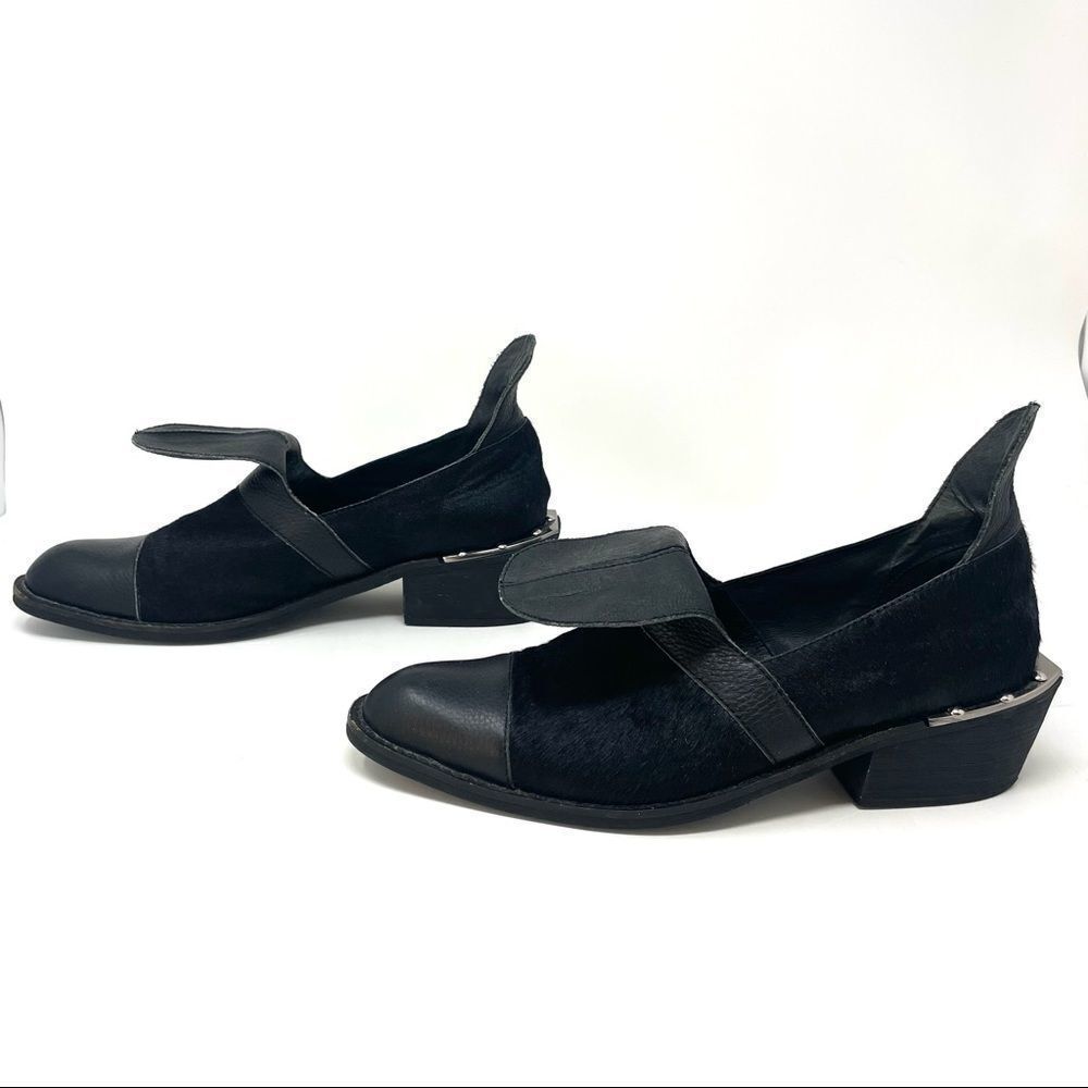 Yes Western Black Leather and Calf Hair Toe Cap Shoe/Bootie Size 8 - Picture 4 of 8